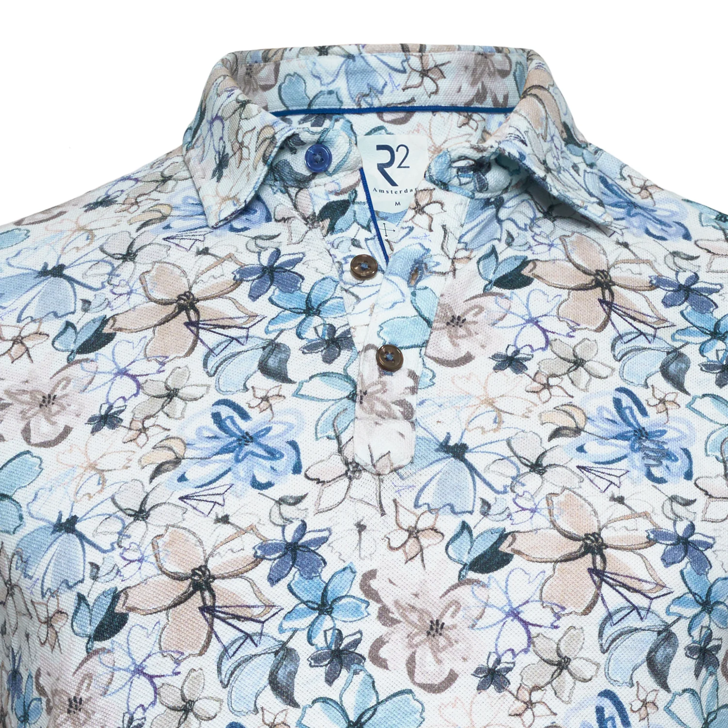 R2 Amsterdam Floral print linen blend polo