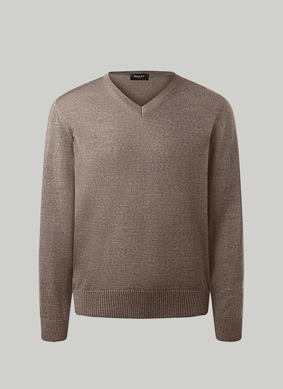 Maerz V-Neck Merino Wool Jumper – Brown