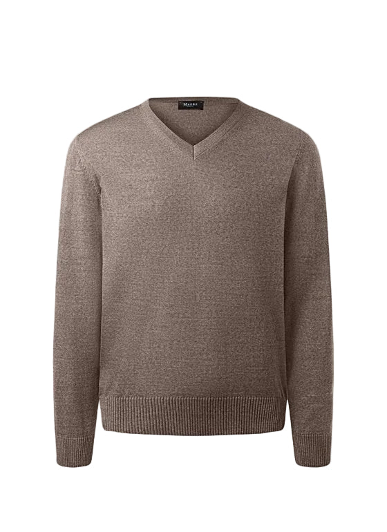 Maerz V-Neck Merino Wool Jumper – Brown