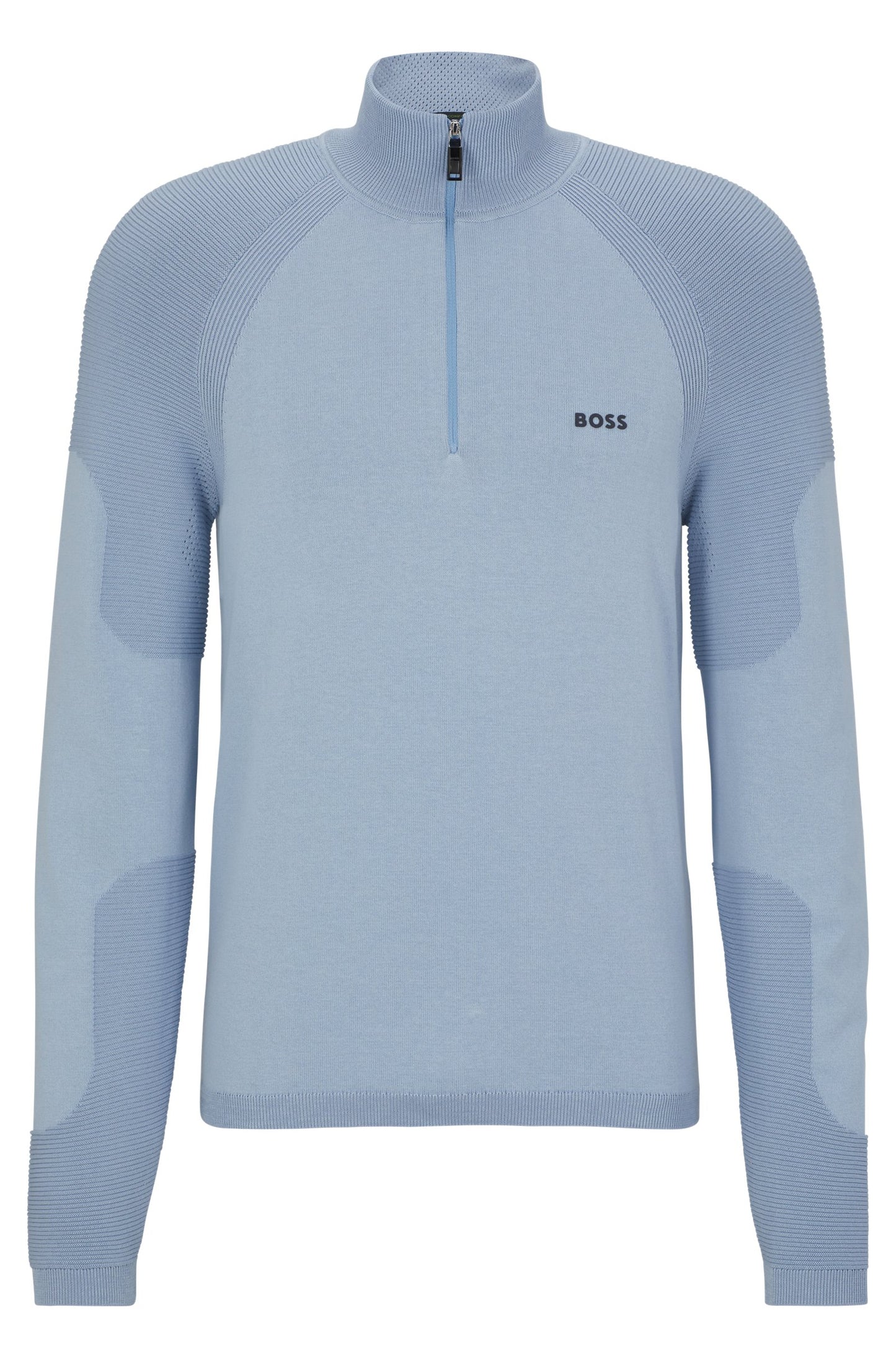Boss Cotton Blend Zip-Neck Sweater With Logo Detail
