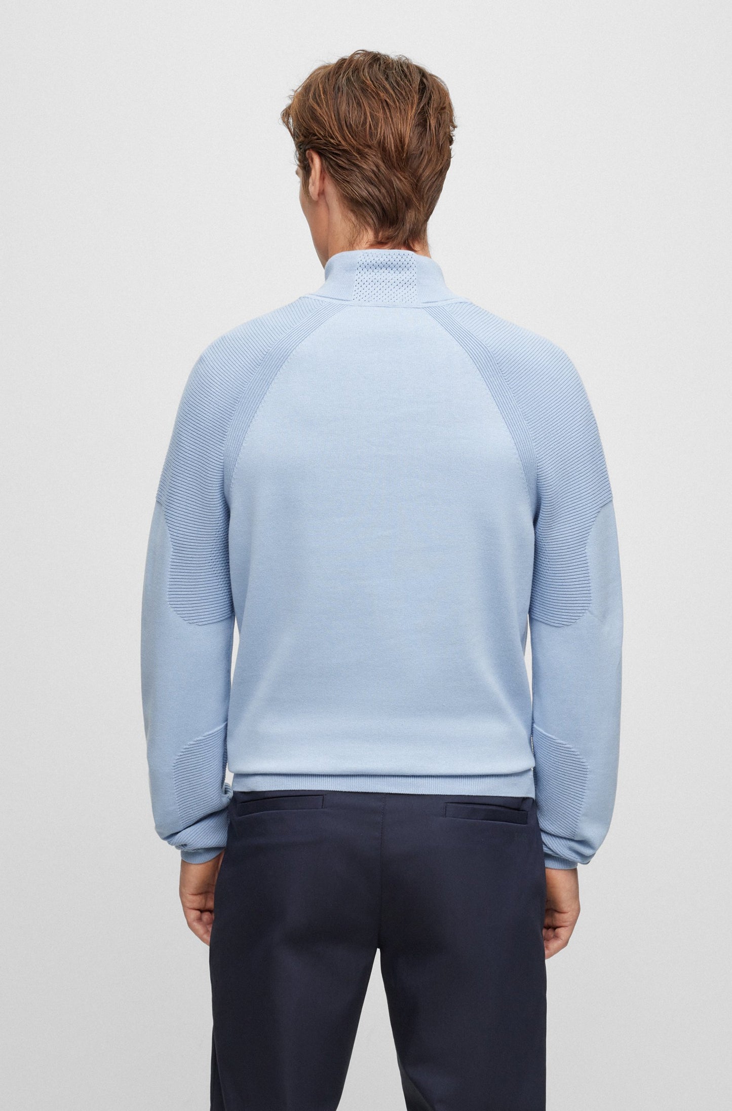 Boss Cotton Blend Zip-Neck Sweater With Logo Detail
