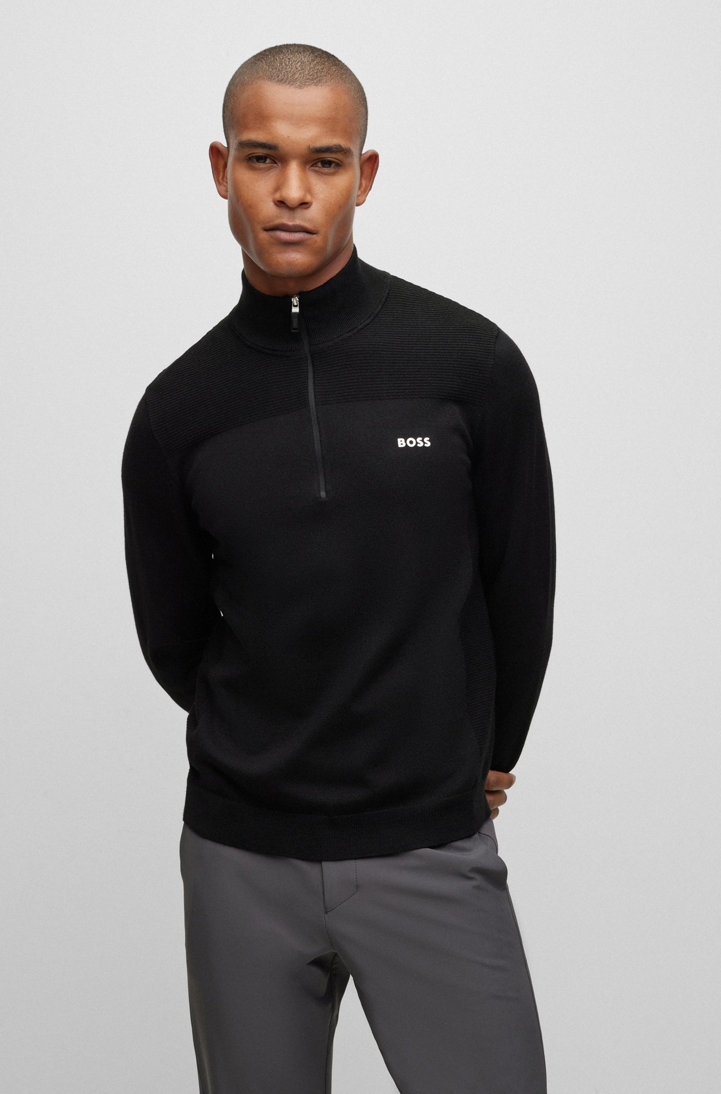 Boss Branded Zip neck Sweater In Dry Flex Fabric