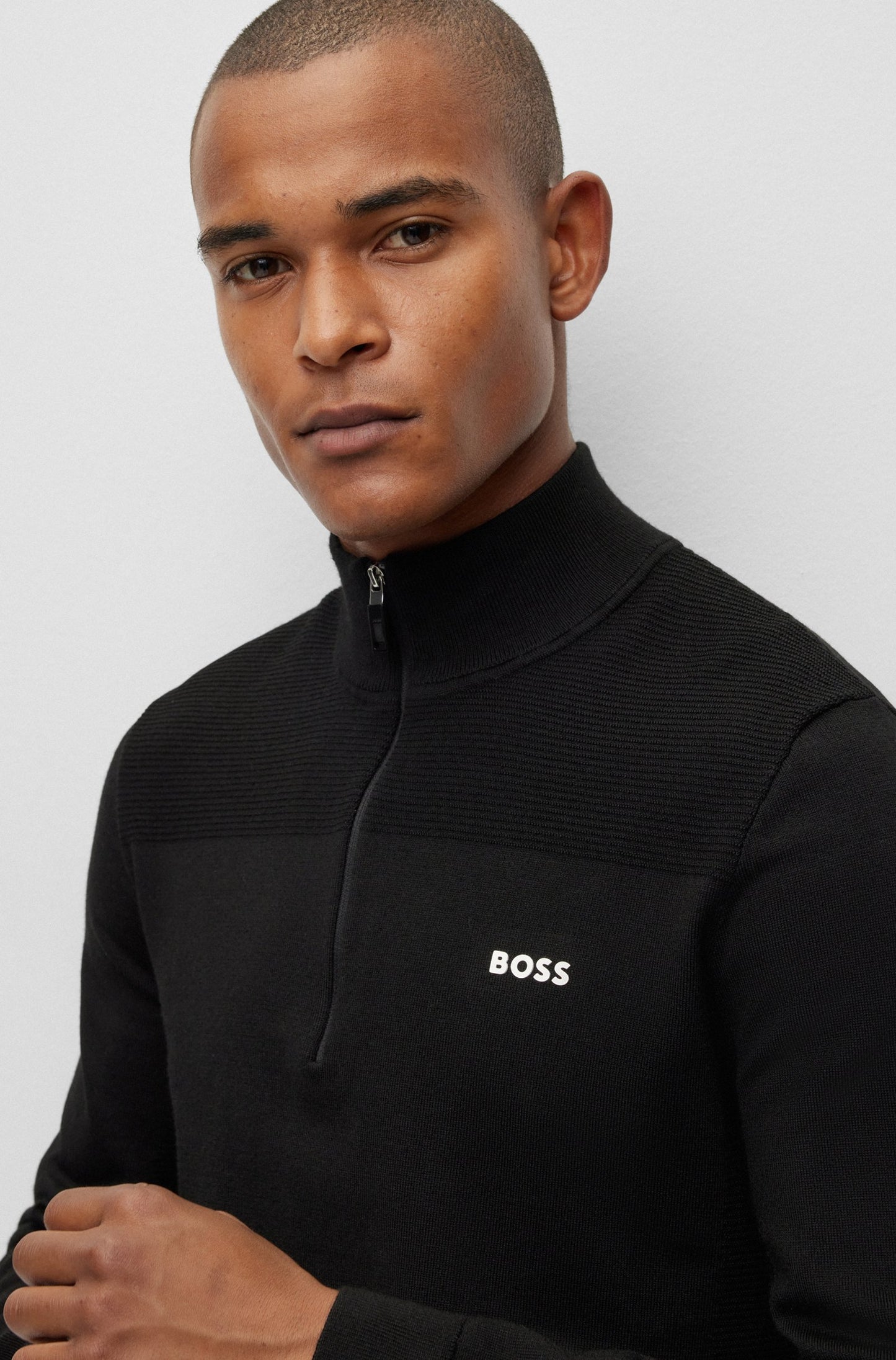 Boss Branded Zip neck Sweater In Dry Flex Fabric