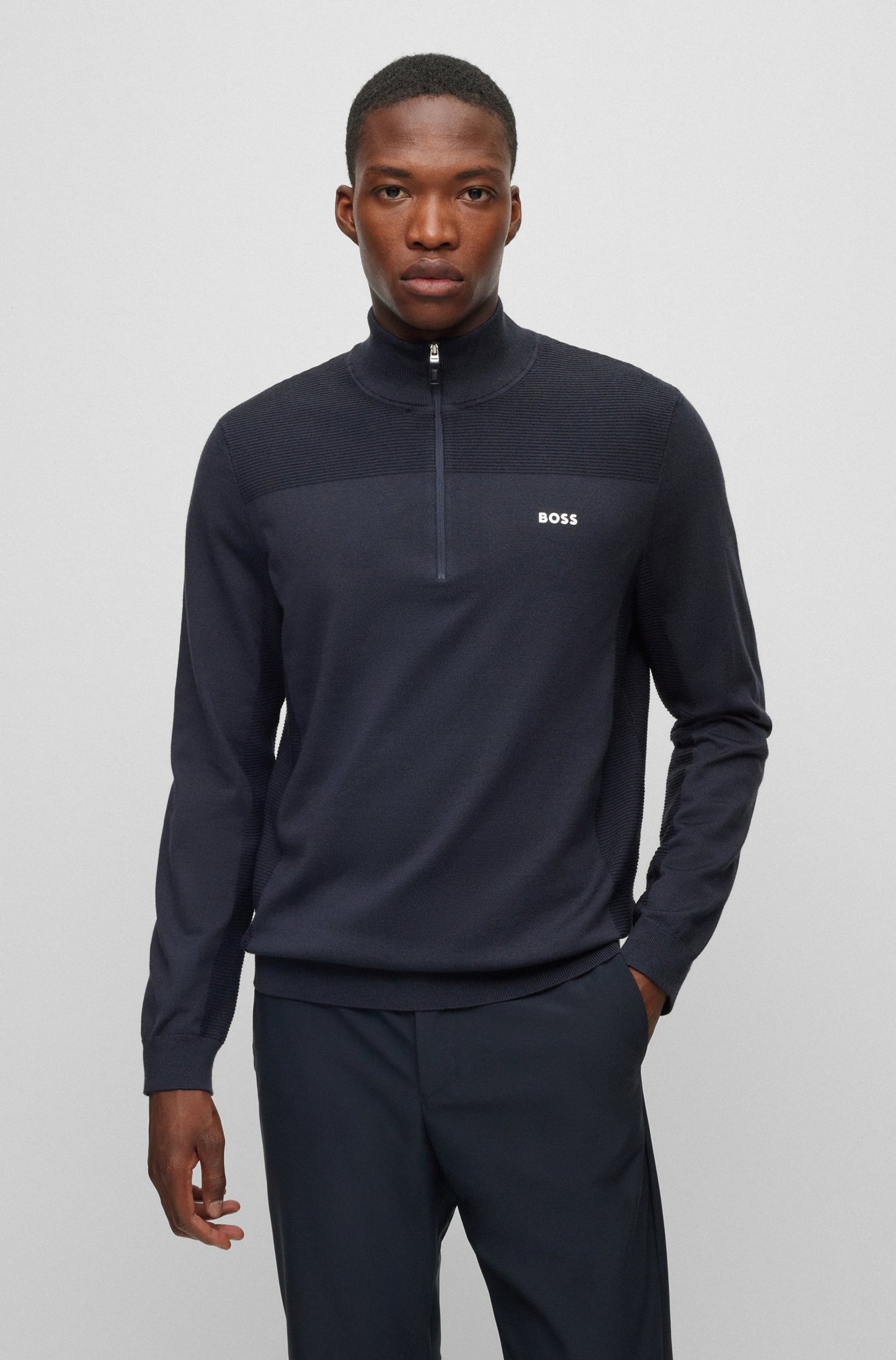 Boss Branded Zip neck Sweater In Dry Flex Fabric