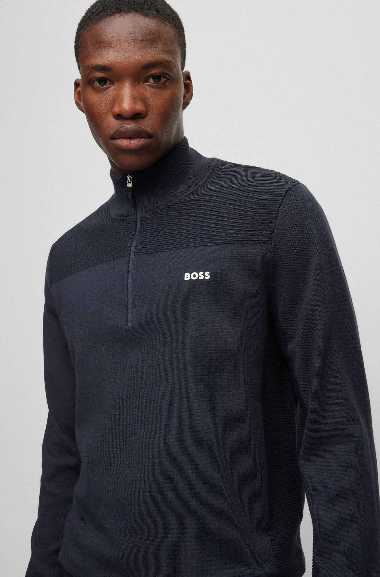 Boss Branded Zip neck Sweater In Dry Flex Fabric