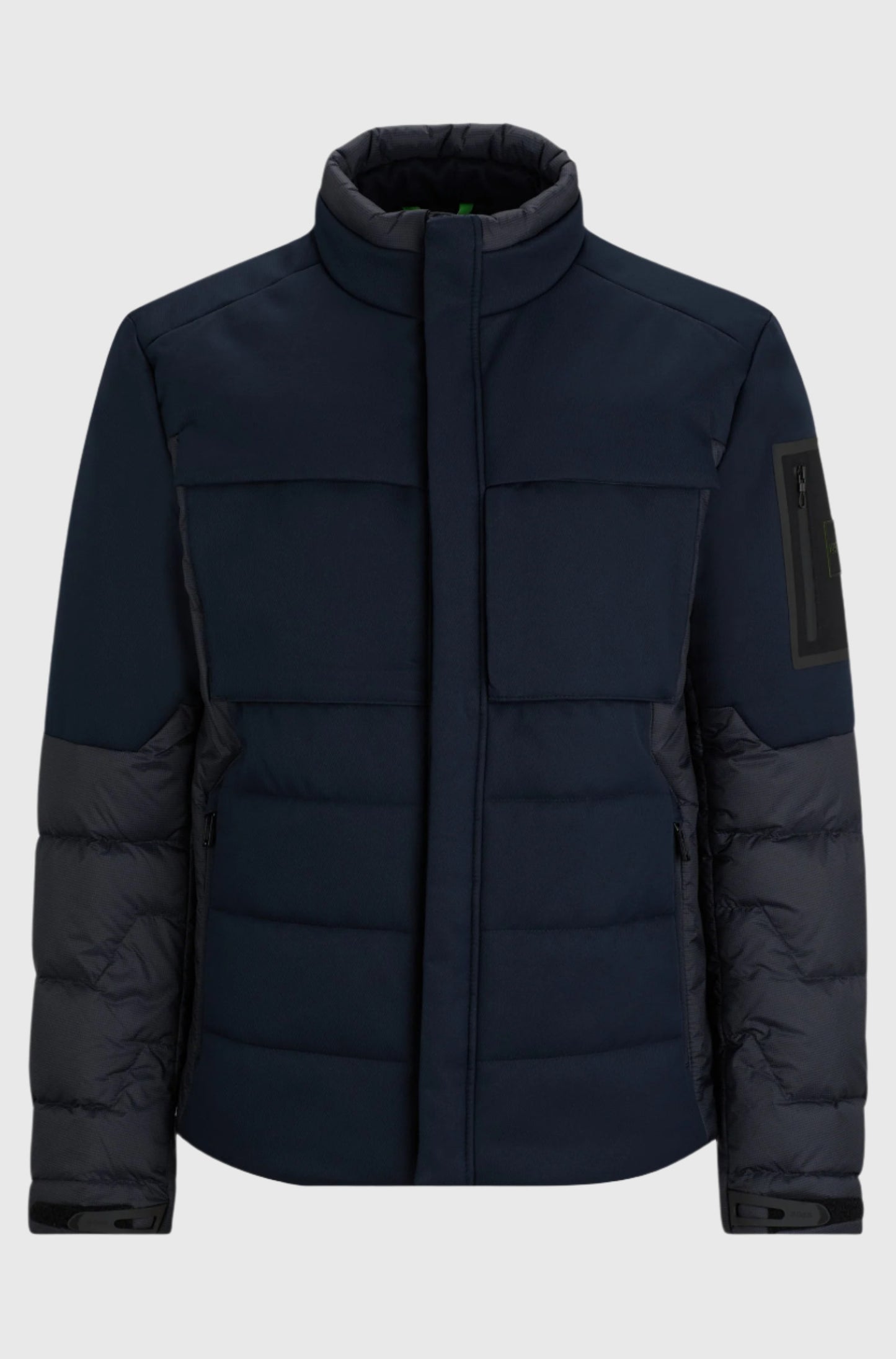 Boss Mixed Material Down Jacket With Branded Sleeve Pocket