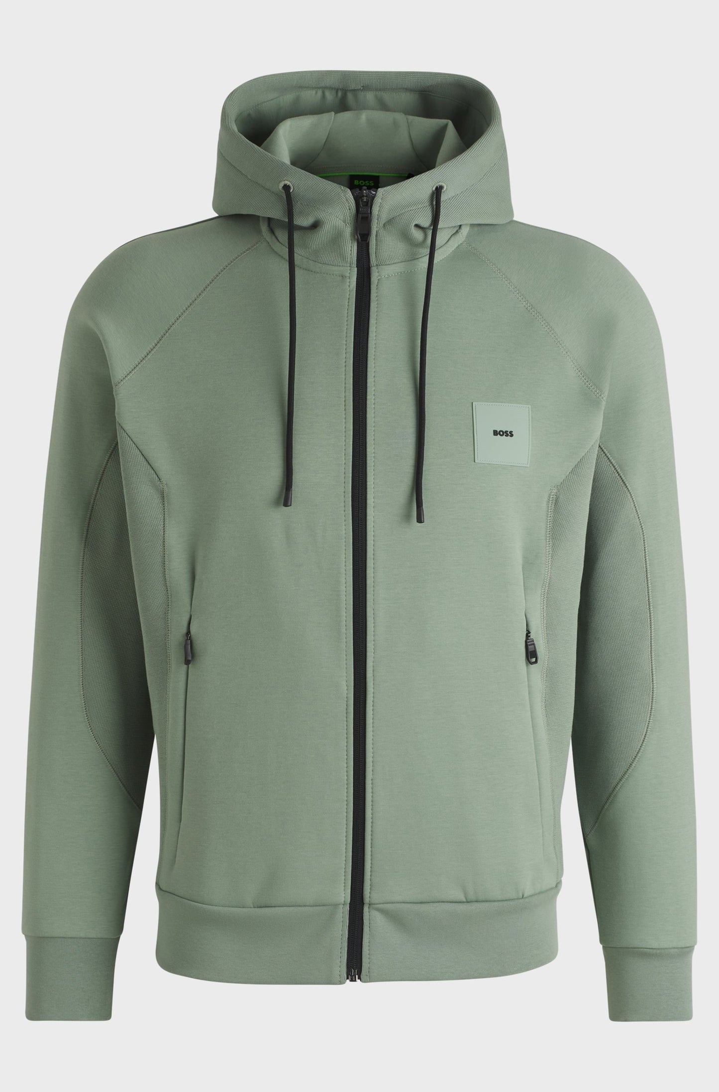Boss Cotton-blend zip-up hoodie with logo patch