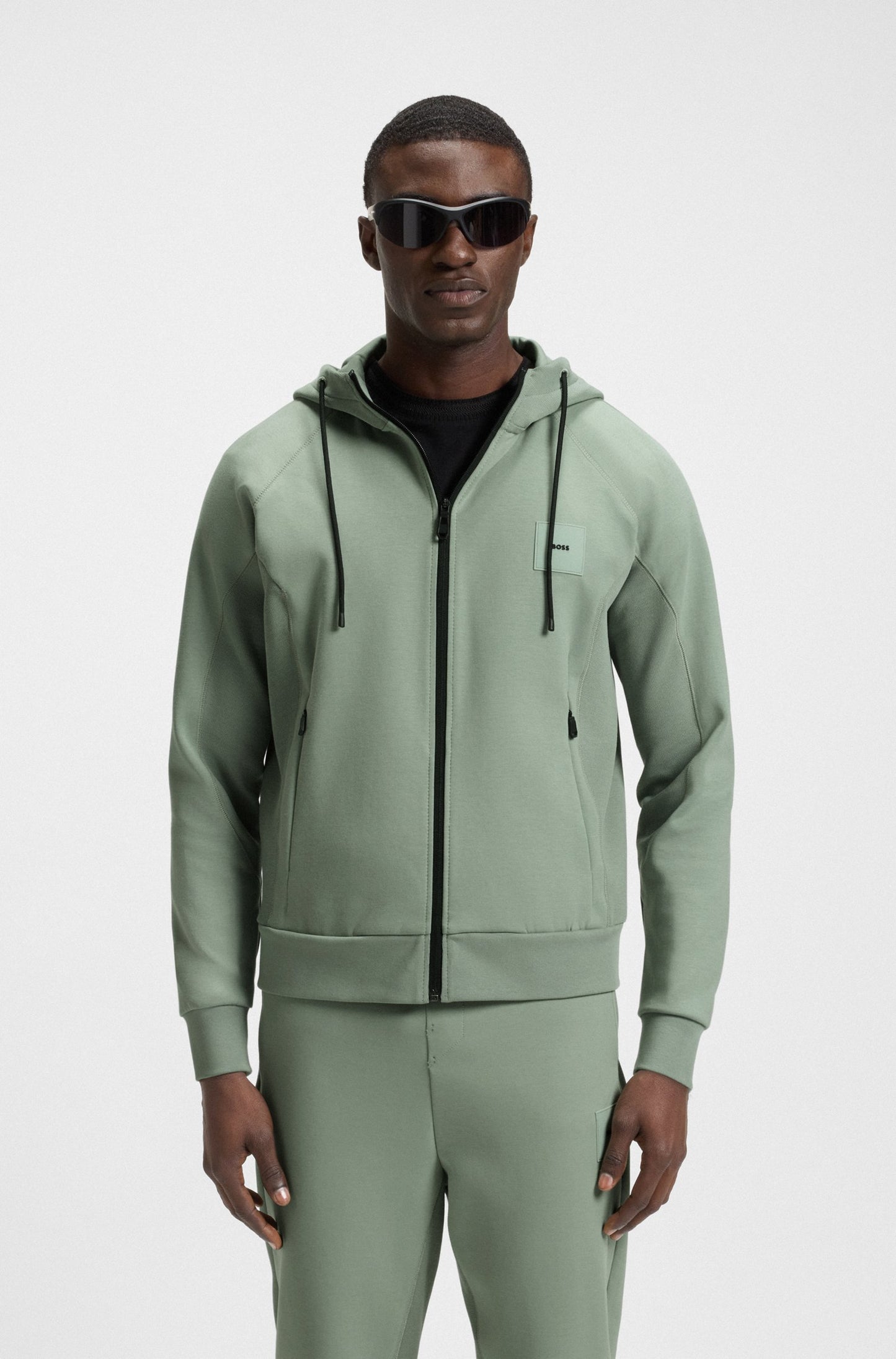 Boss Cotton-blend zip-up hoodie with logo patch