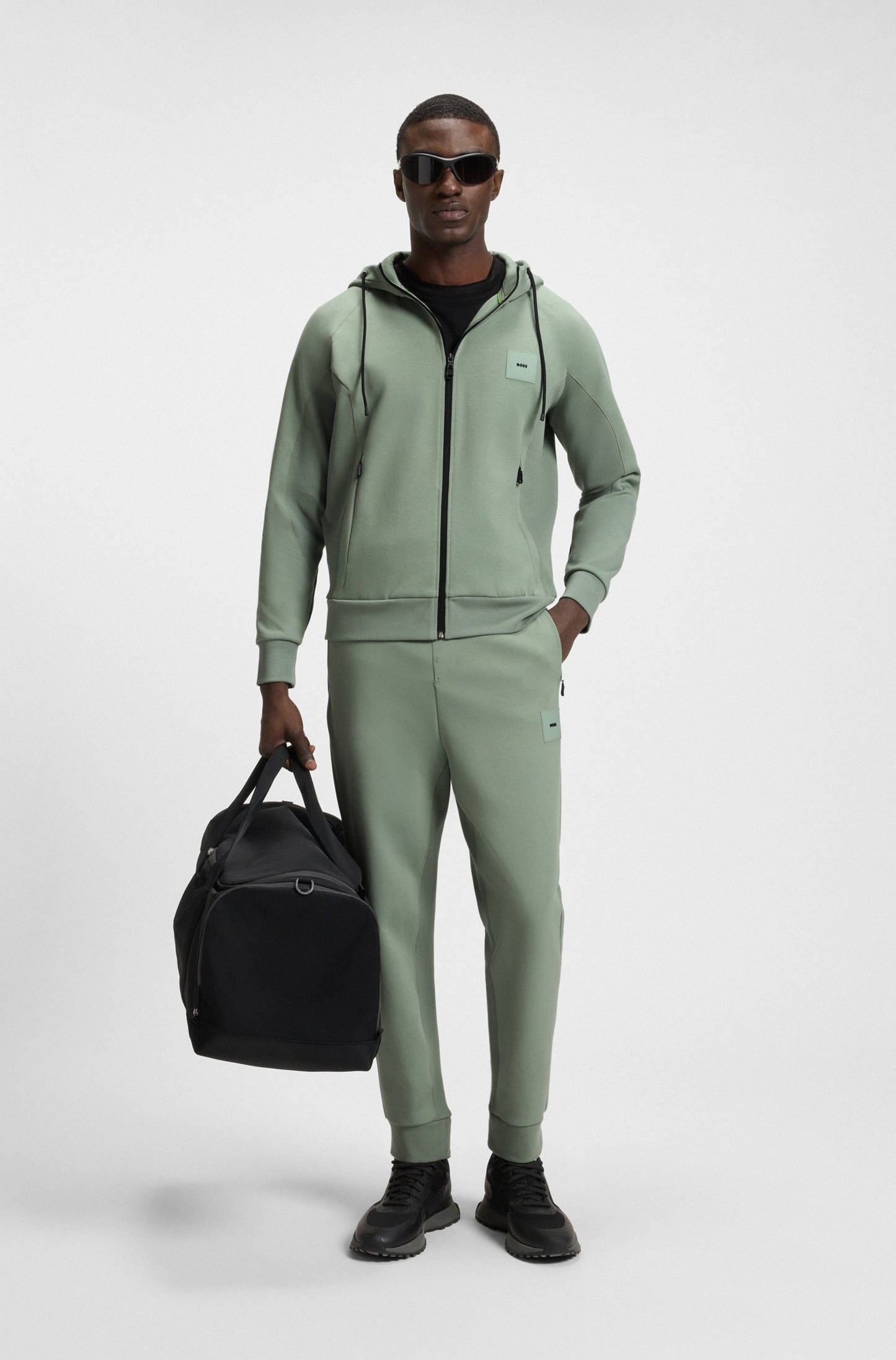 Boss Cotton-blend zip-up hoodie with logo patch
