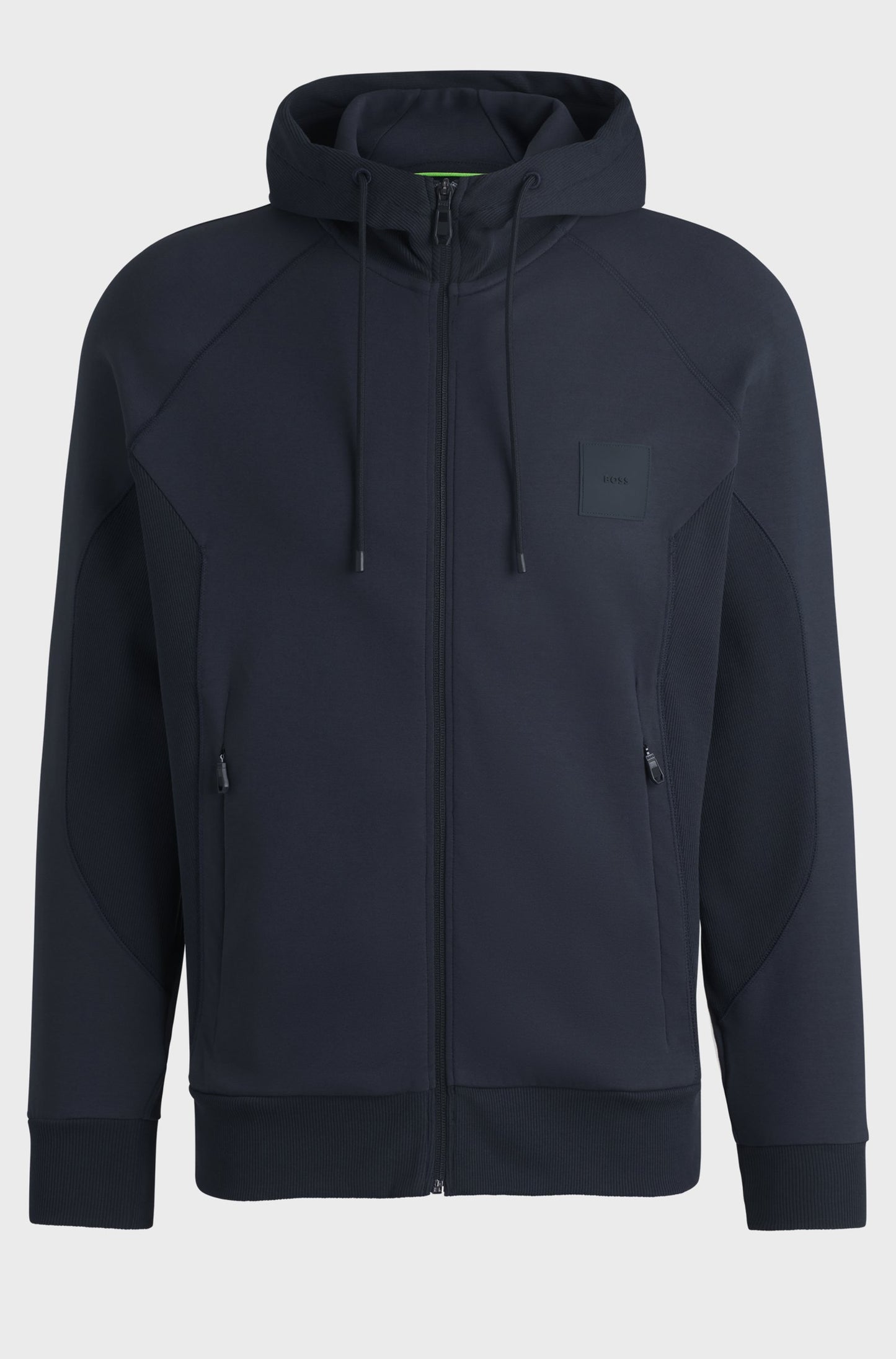 Boss Cotton-blend zip-up hoodie with logo patch