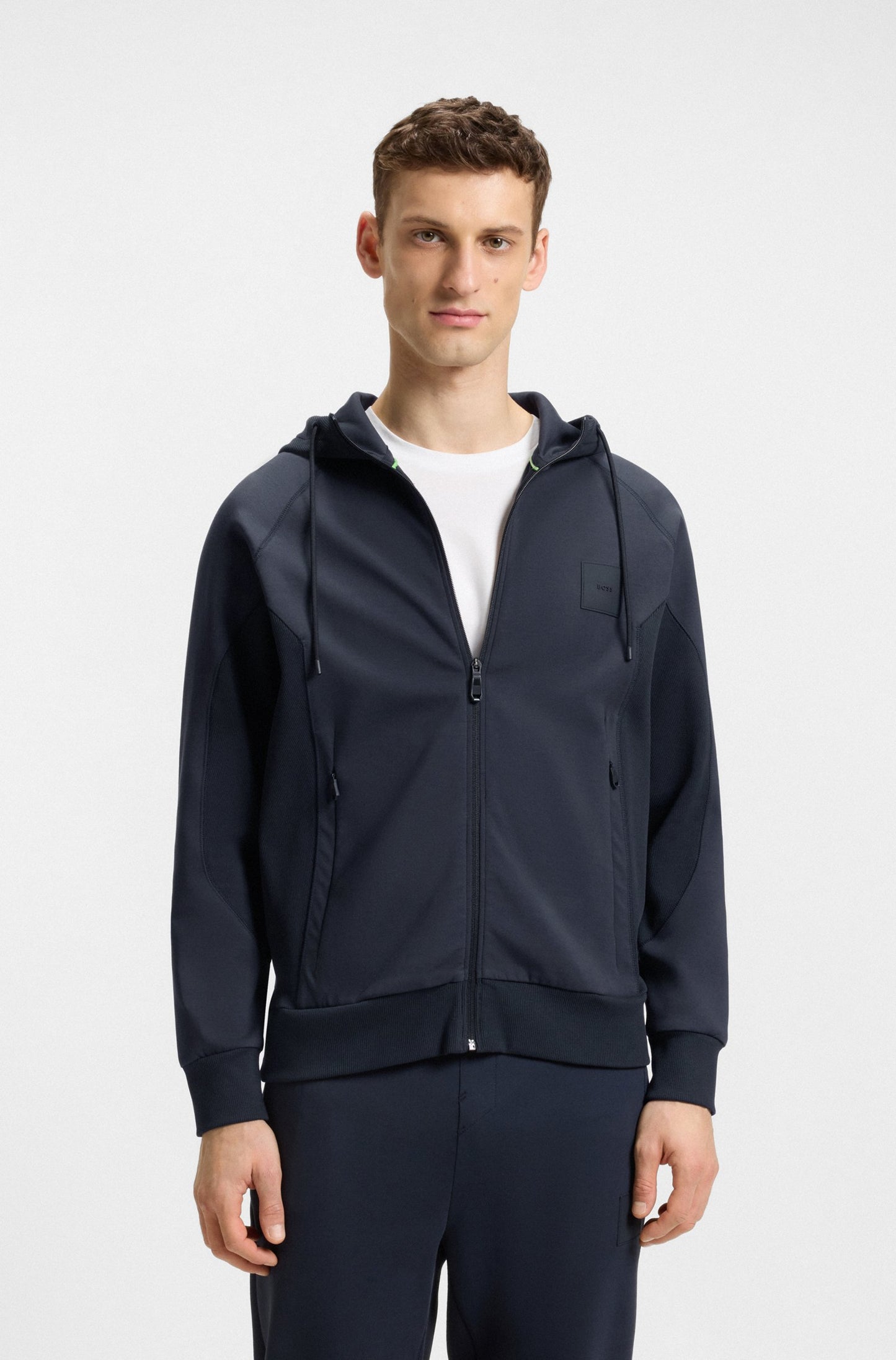 Boss Cotton-blend zip-up hoodie with logo patch