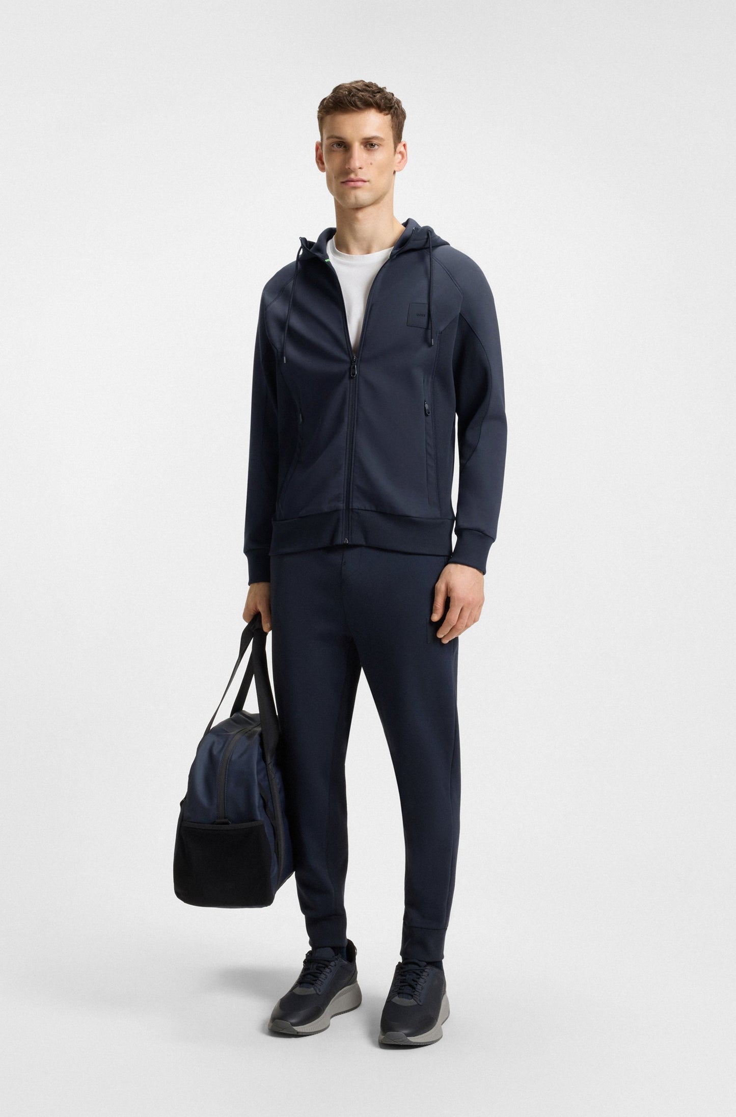 Boss Cotton-blend zip-up hoodie with logo patch