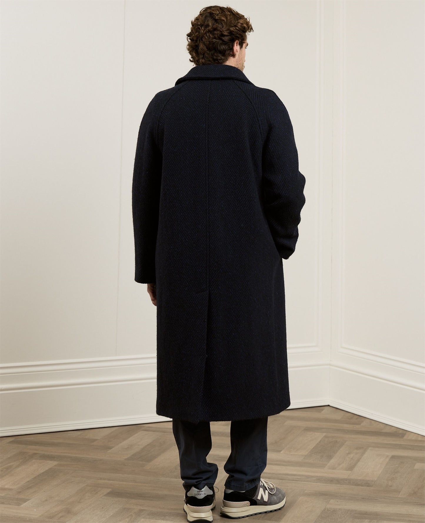 Corrib Donegal Tweed Overcoat in Navy Herringbone