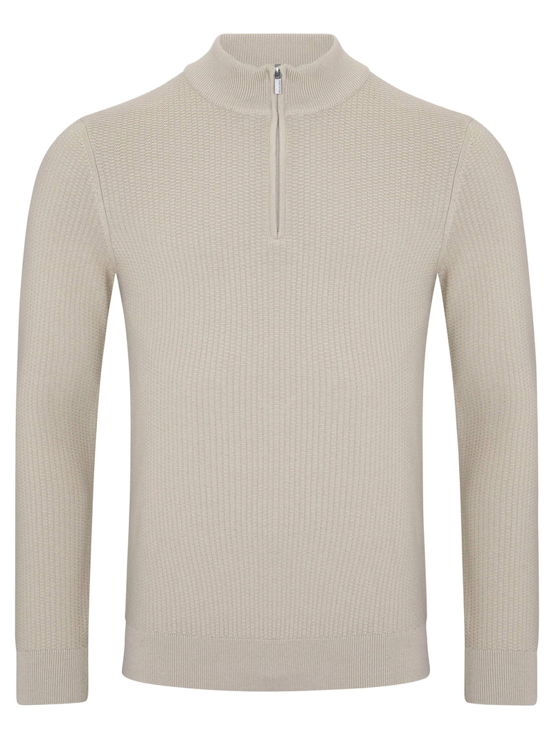 Remus Uomo Quarter Zip Textured Knit - Stone