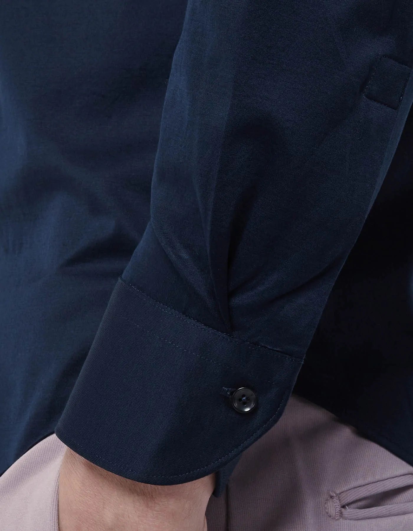 Navy Blue Jersey Solid Colour Shirt Collar Cutaway