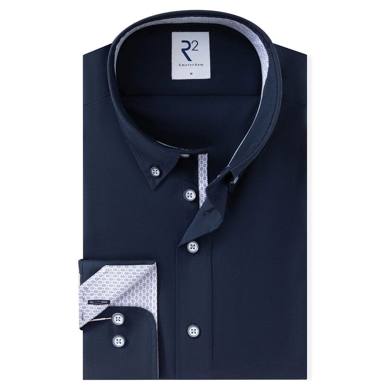 R2 Amsterdam Dobby Cotton Stretch Shirt – Navy