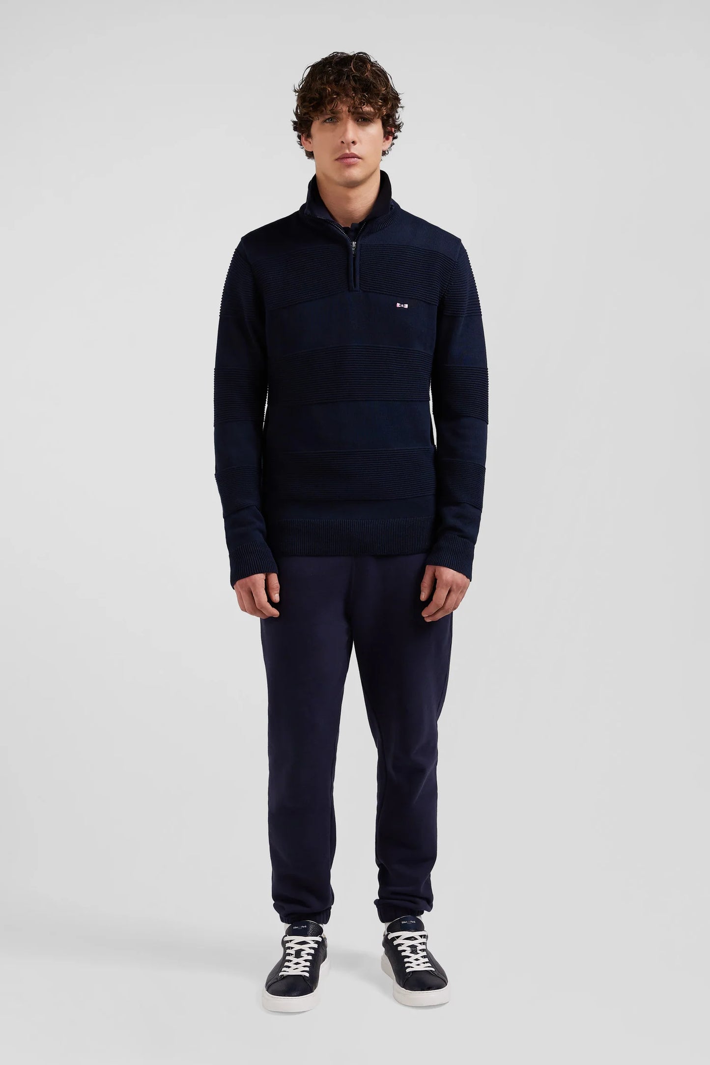 Cotton half-zip jumper with knit details