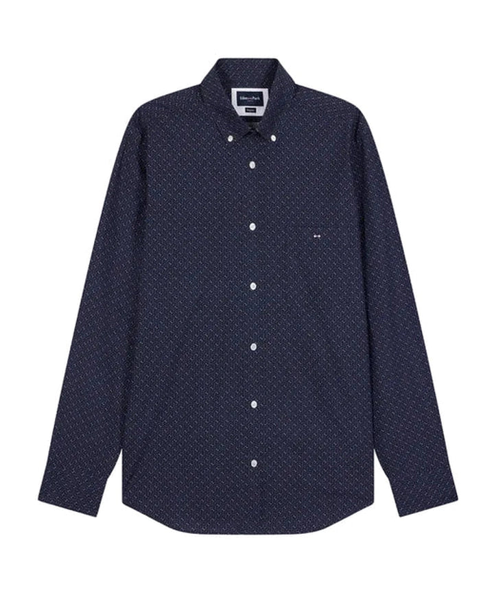 Eden Park Cotton Poplin Shirt With Micro Patterns - Navy
