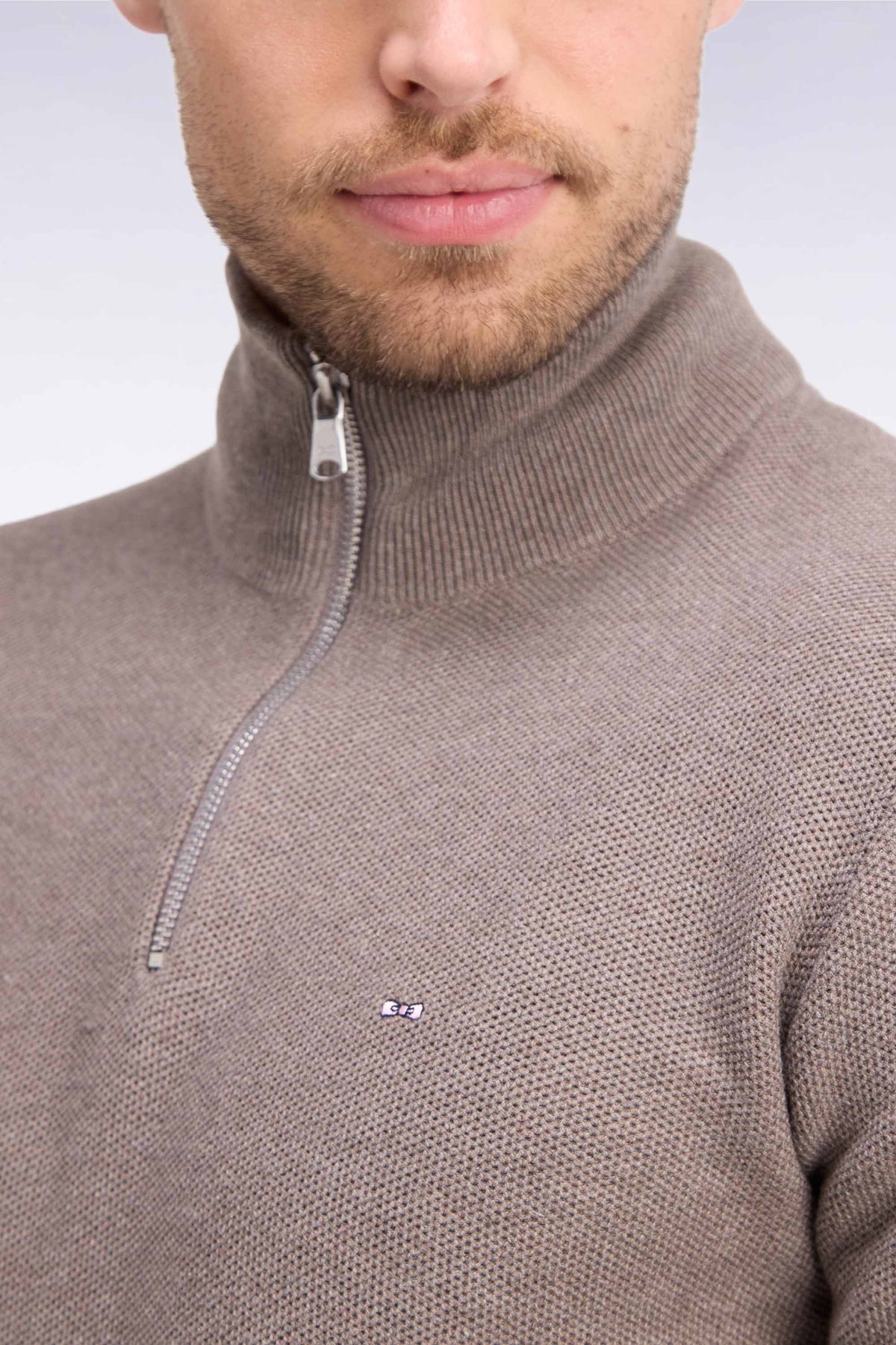 Eden Park Cotton Trucker Half-Zip Sweater – Brown