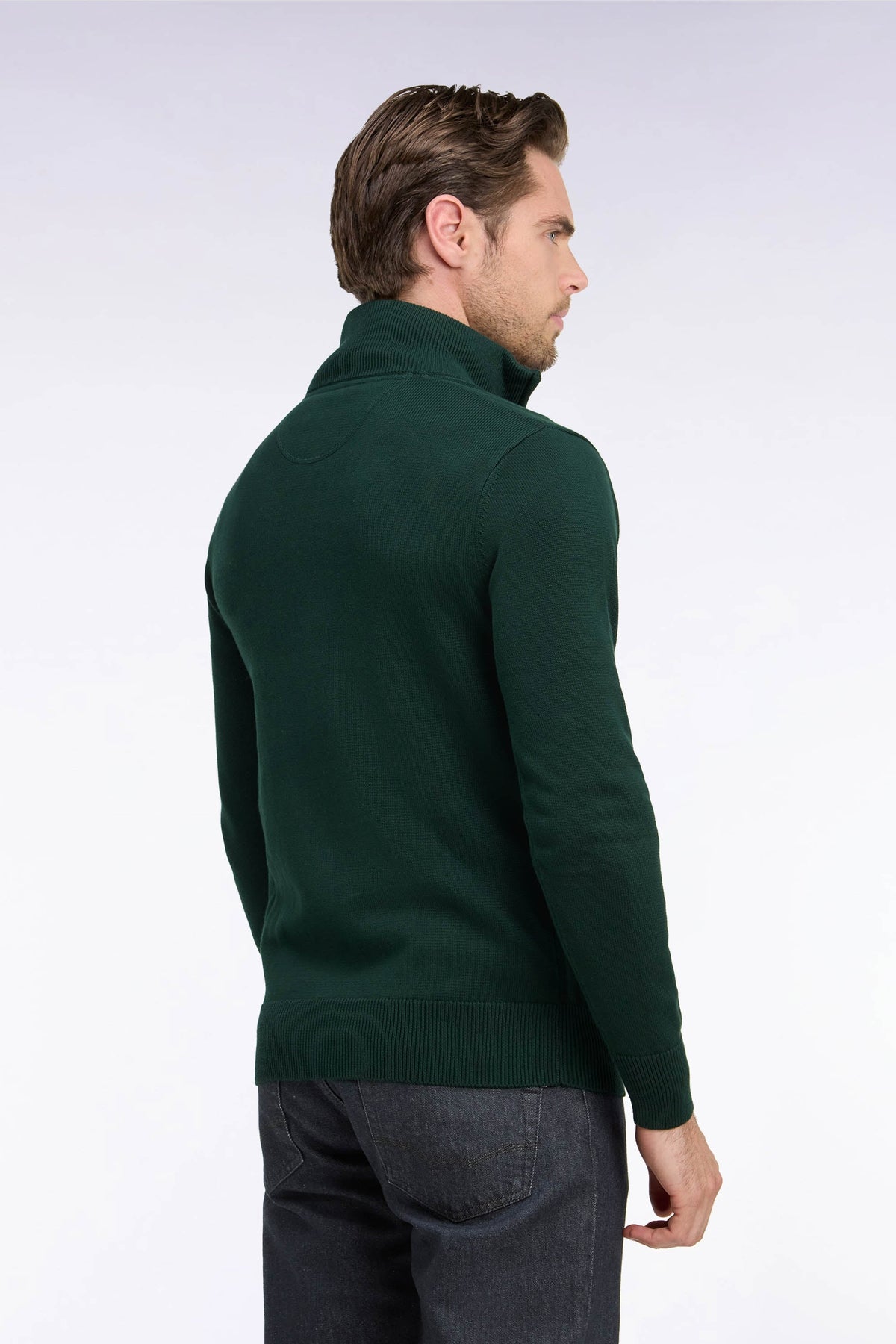Eden Park Cotton Trucker Half-Zip Sweater – Forest Green
