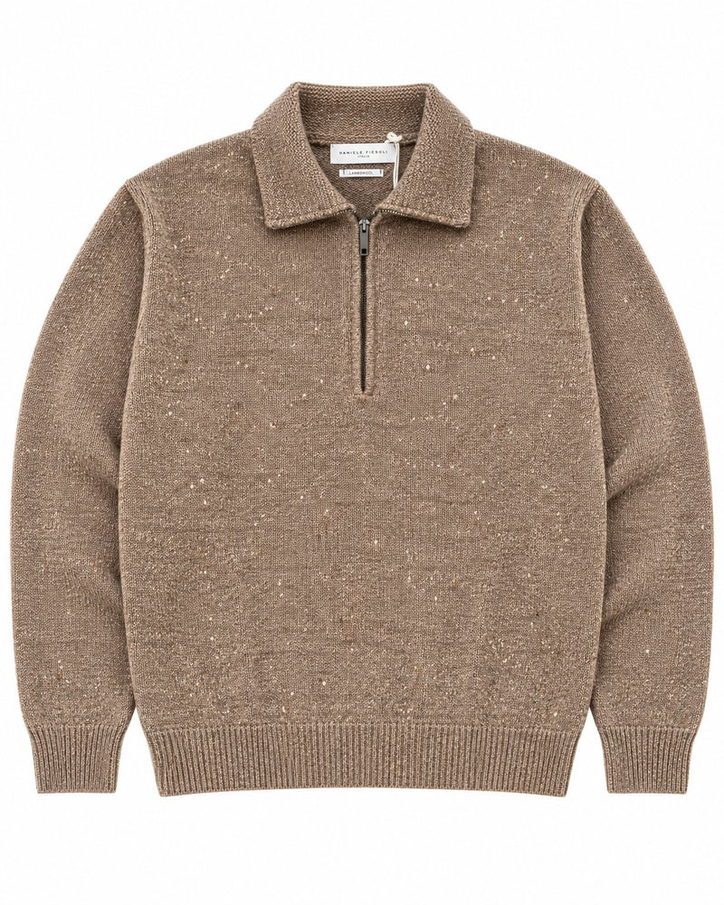 Daniele Fiesoli Lambswool Fleck Quarter-Zip Jumper – Beige