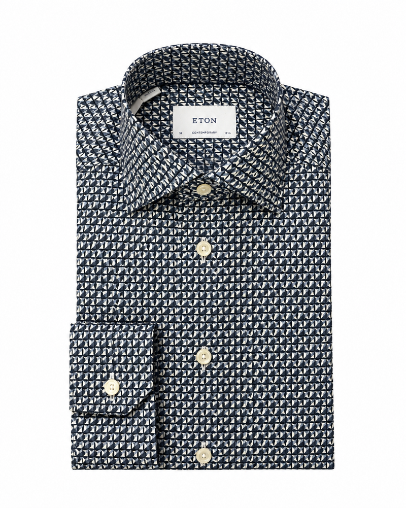 Eton Contemporary Fit Geometric Print Shirt – Navy
