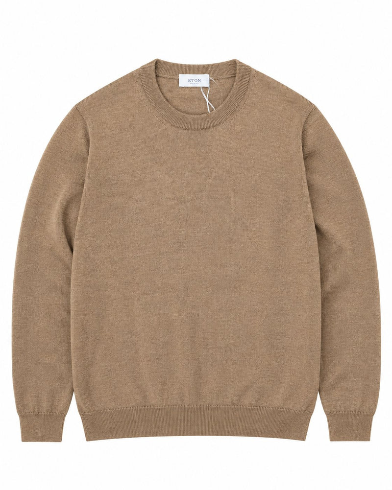 Eton Wool Round Neck Jumper - Brown