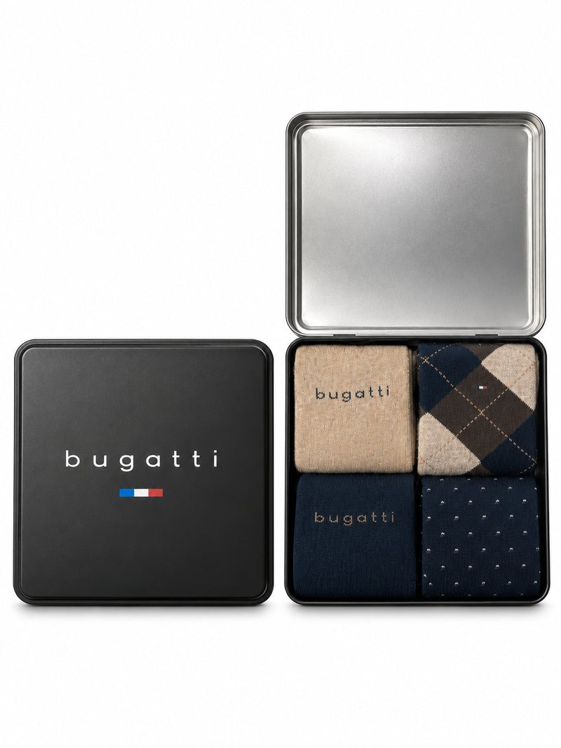 Bugatti 4 Pack Gift Box Socks – Navy/Brown