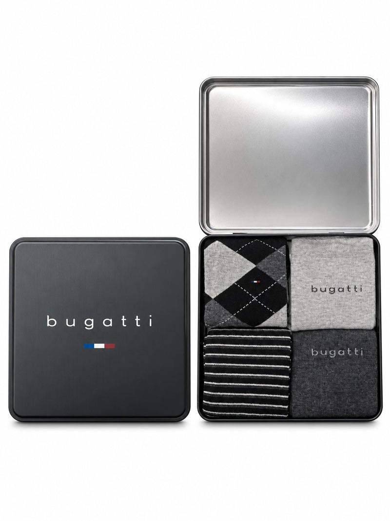 Bugatti 4 Pack Gift Box Socks – Black/Grey