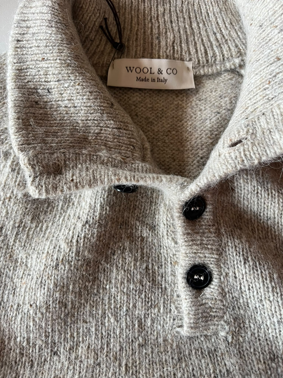 Wool & Co Four-Button High-Neck Sweater - Beige