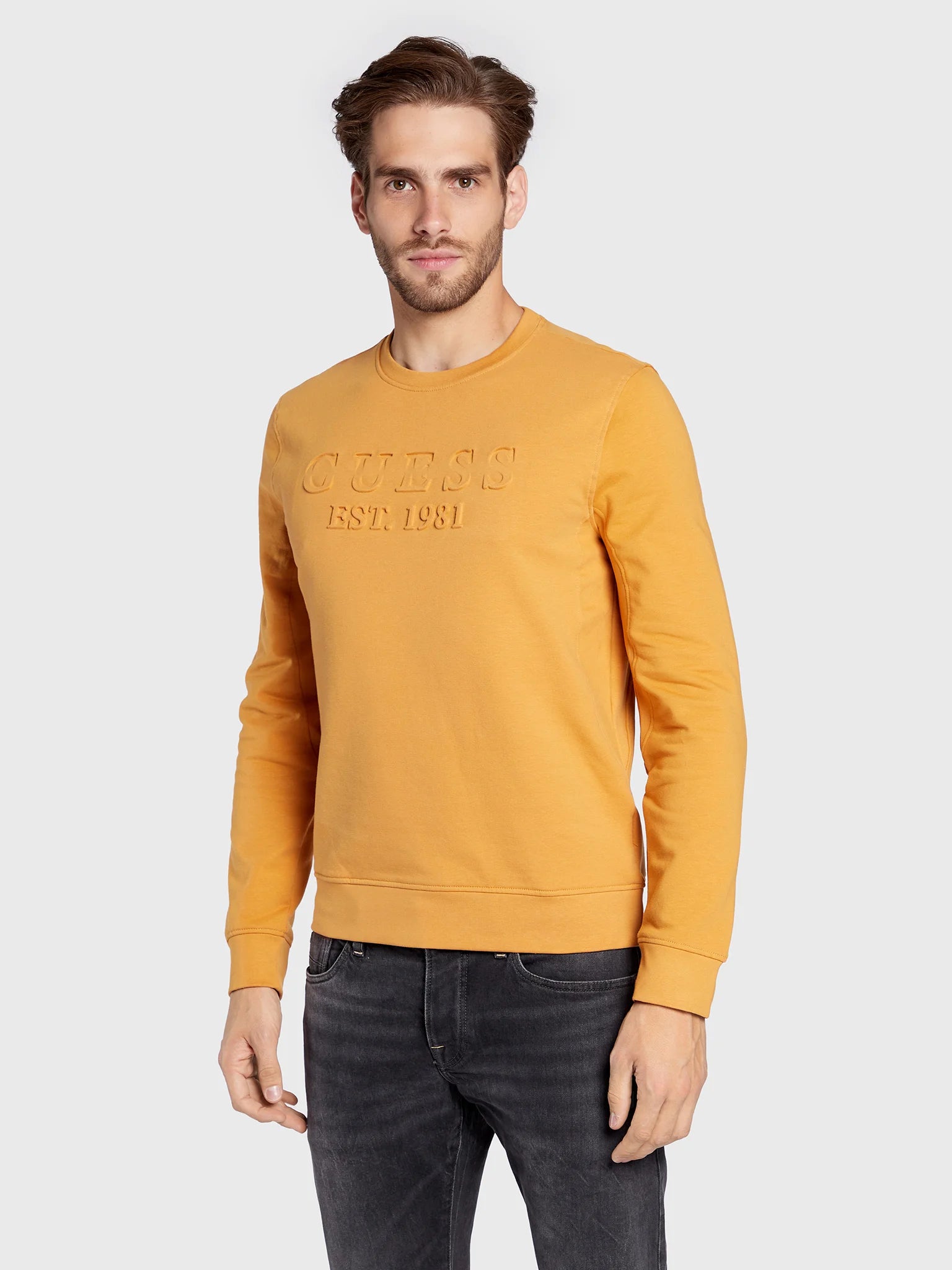 Mustard yellow crew neck sweatshirt outlet