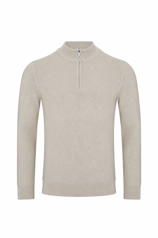 Remus Uomo Quarter Zip Textured Knit - Stone