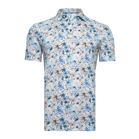 R2 Amsterdam Floral print linen blend polo
