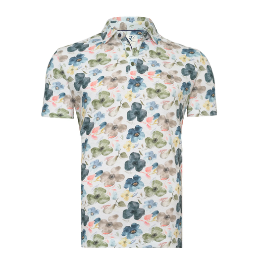 R2 Amsterdam Floral print linen blend polo