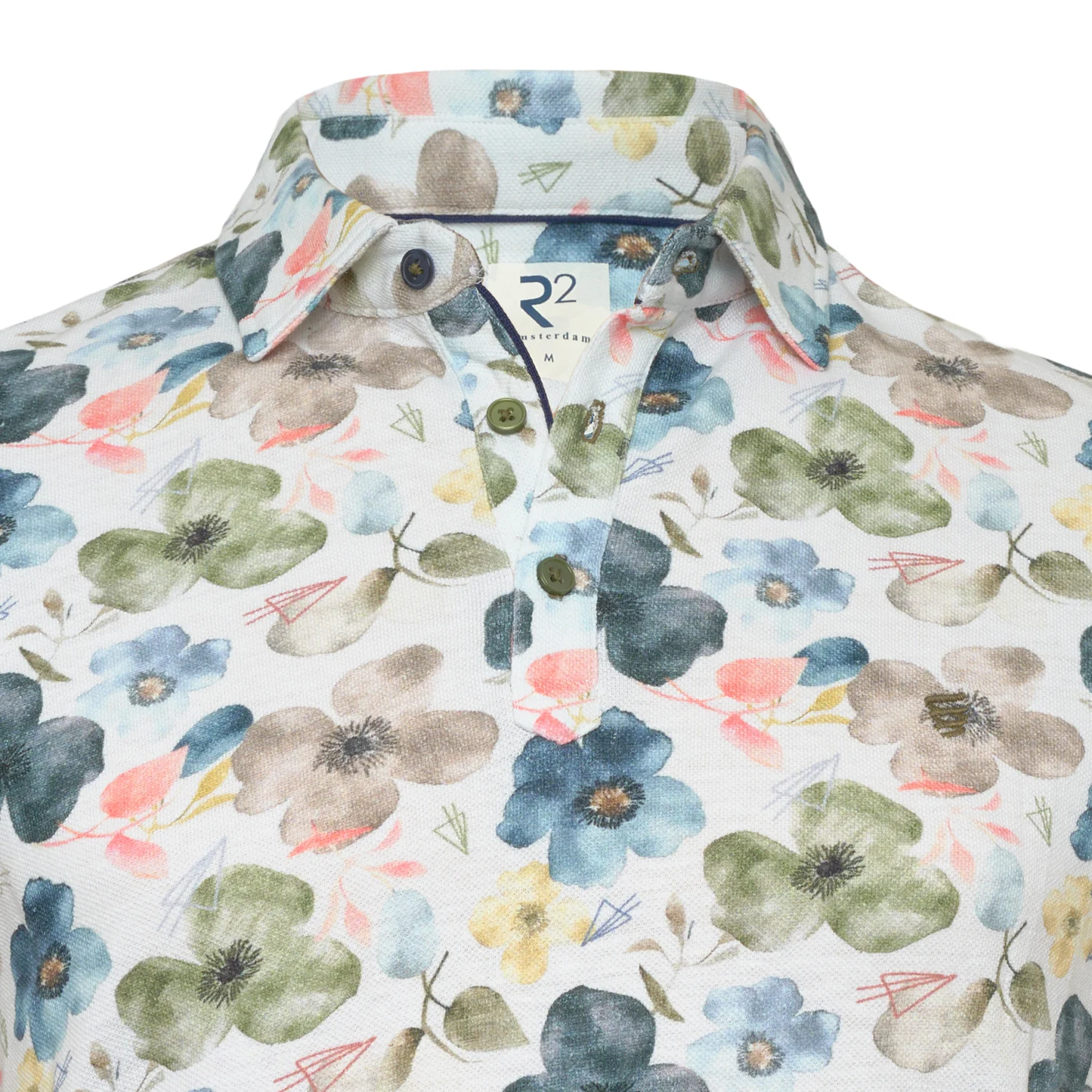 R2 Amsterdam Floral print linen blend polo