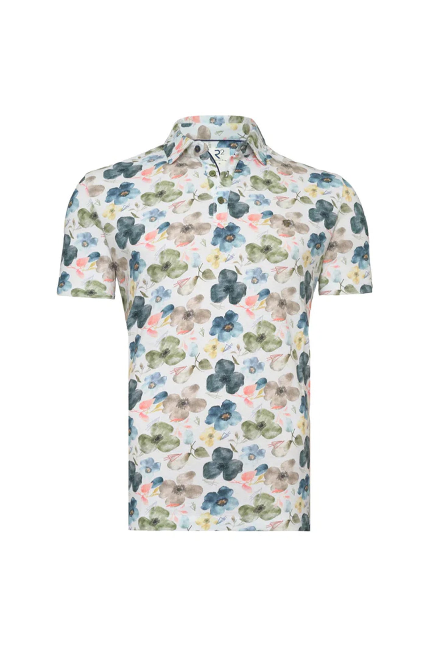 R2 Amsterdam Floral print linen blend polo
