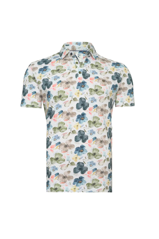 R2 Amsterdam Floral print linen blend polo