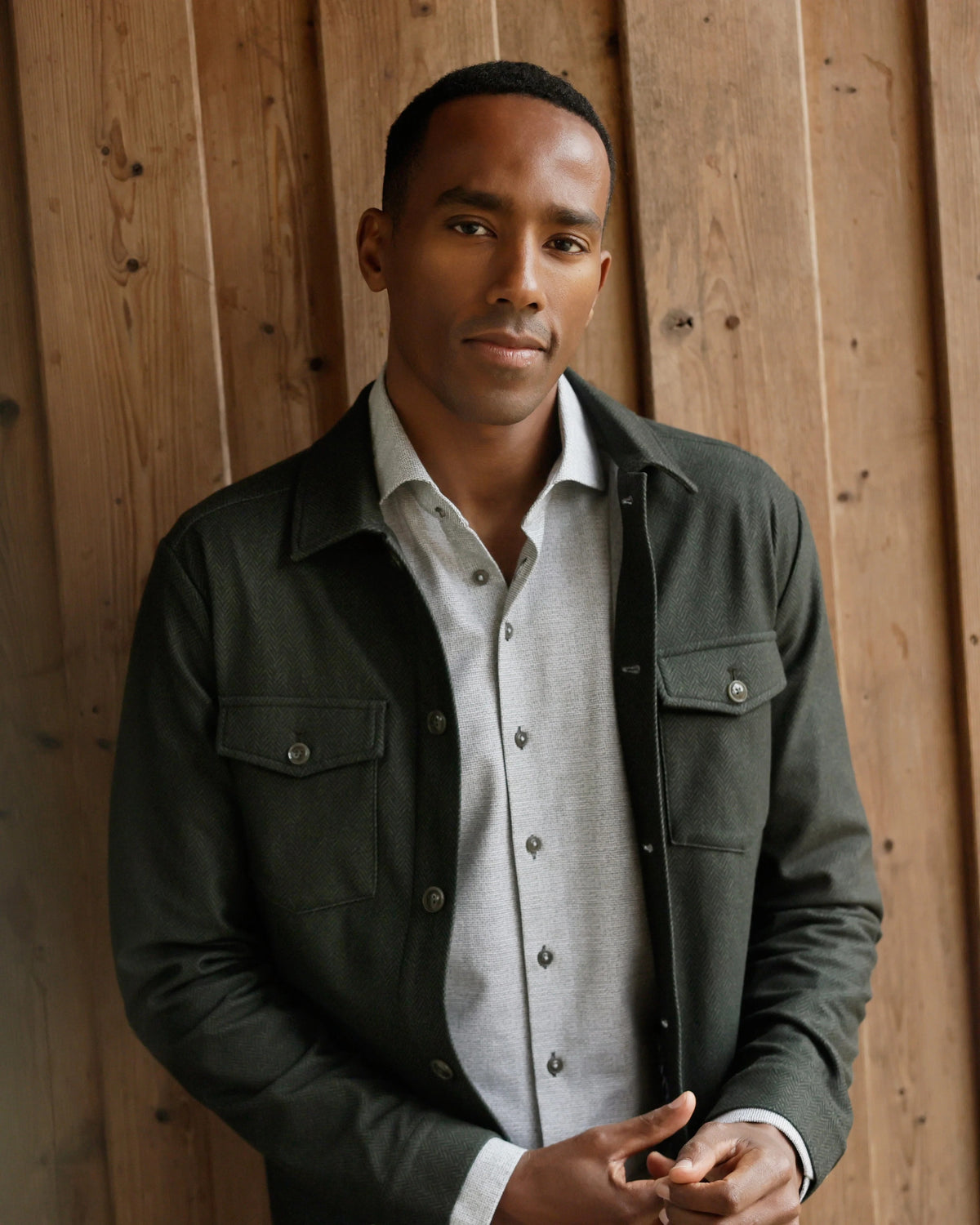 R2 Amsterdam Herringbone Overshirt – Green