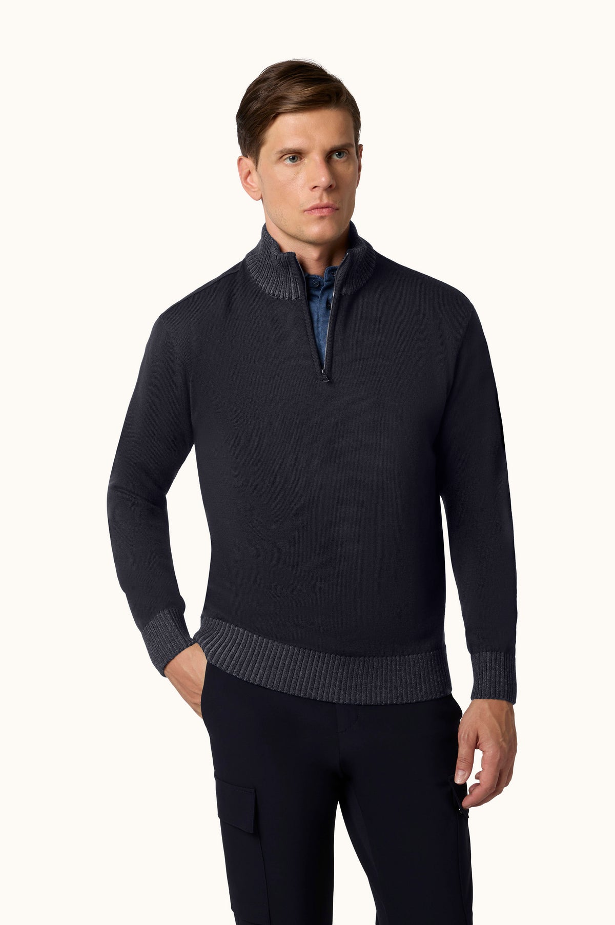 Paul & Shark Soft Cool Touch Virgin Wool Half-Zip Jumper – Navy