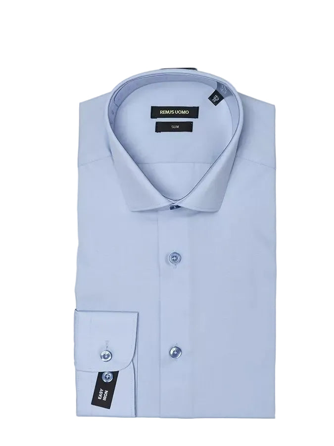 Remus Uomo Slim Fit Plain Blue Dress Shirt
