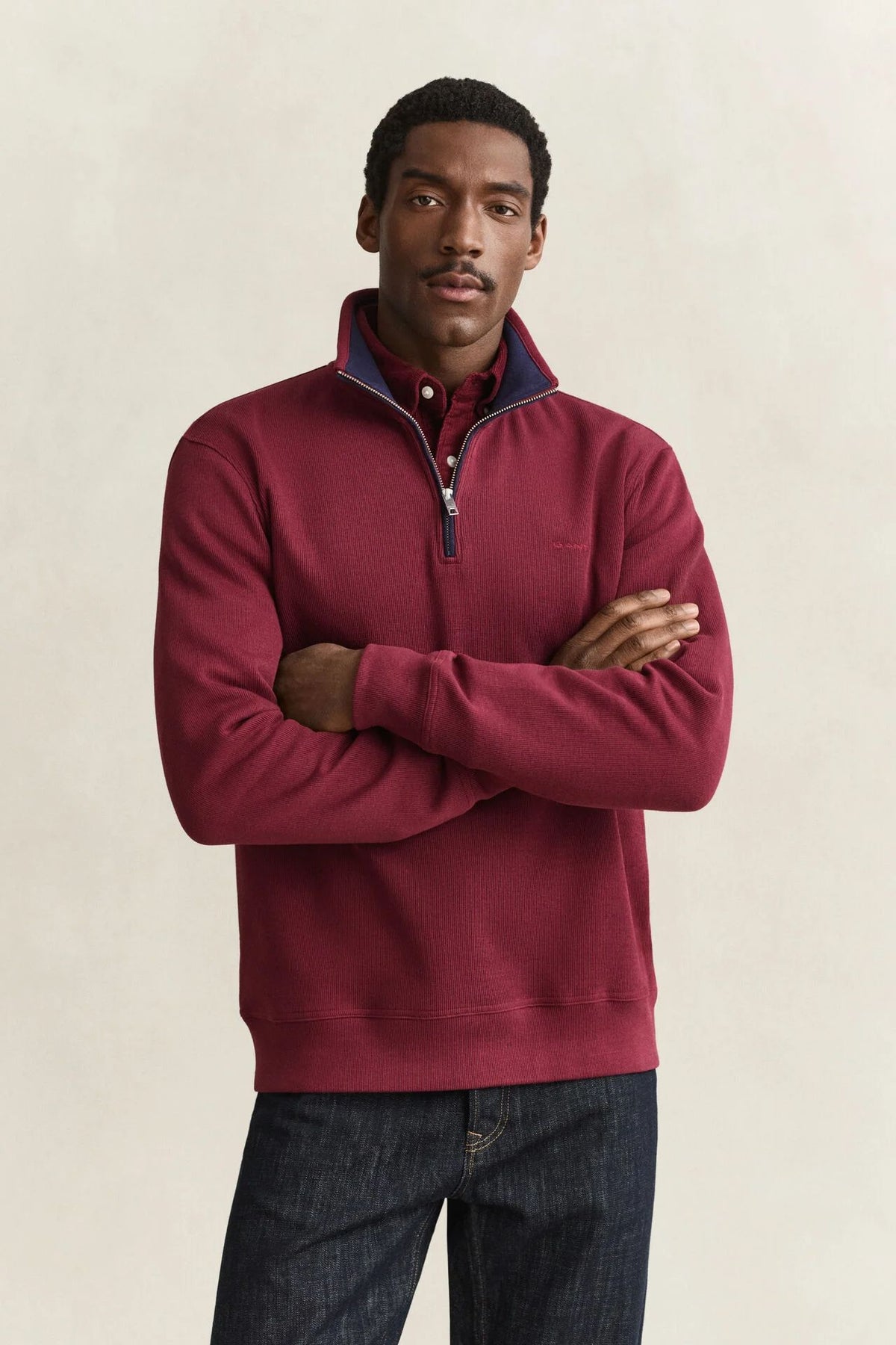 Gant Sacker Rib Half-Zip Sweatshirt – Deep Grape Wine