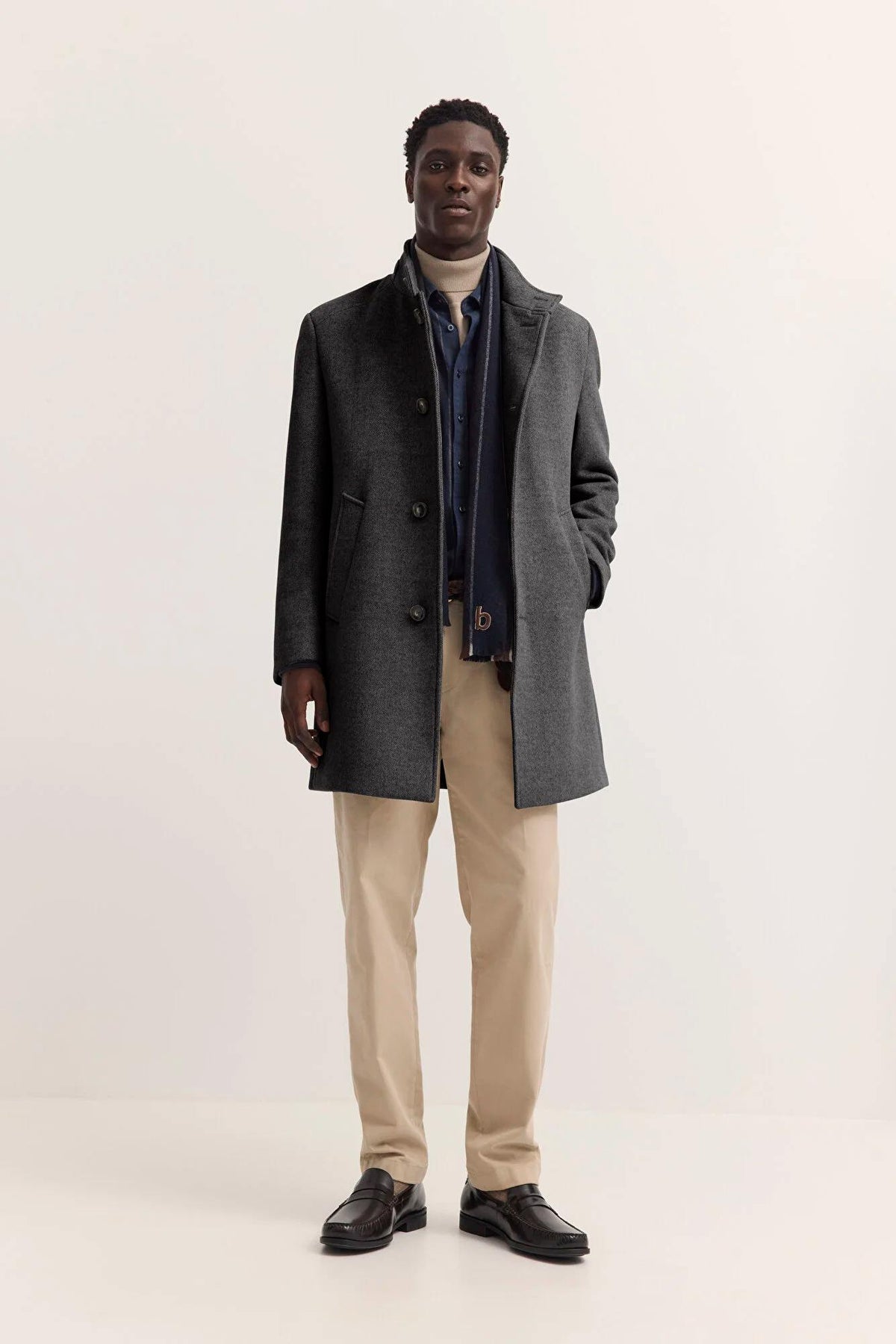 Bugatti Wool-Blend Stand Collar Overcoat - Navy