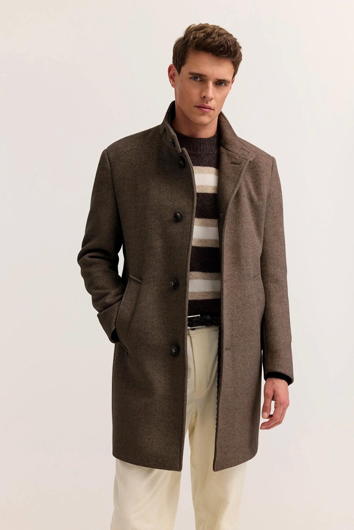 Bugatti Wool-Blend Stand Collar Overcoat - Brown