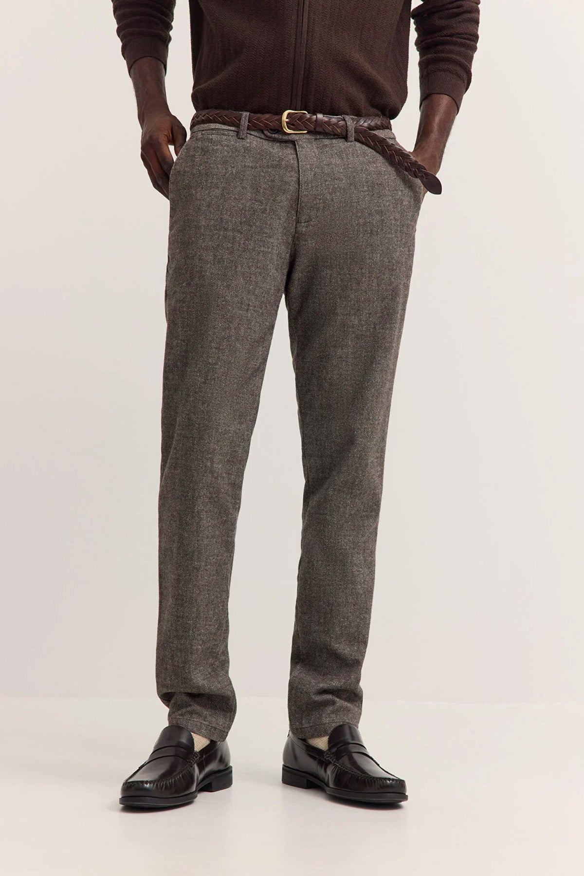 Bugatti Textured Modern Fit Trousers - Brown