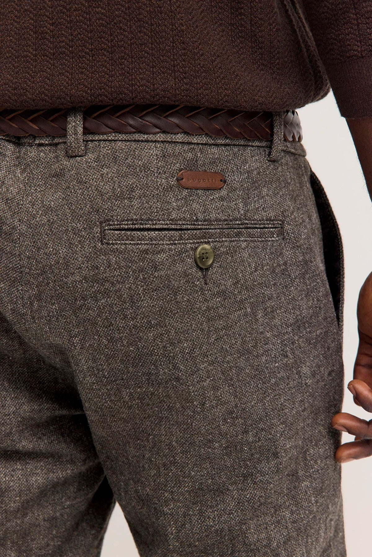 Bugatti Textured Modern Fit Trousers - Brown