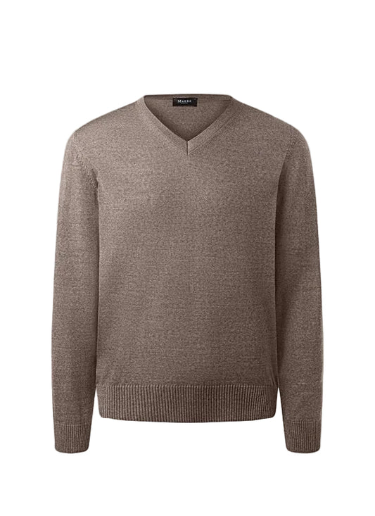 Maerz V-Neck Merino Wool Jumper – Brown