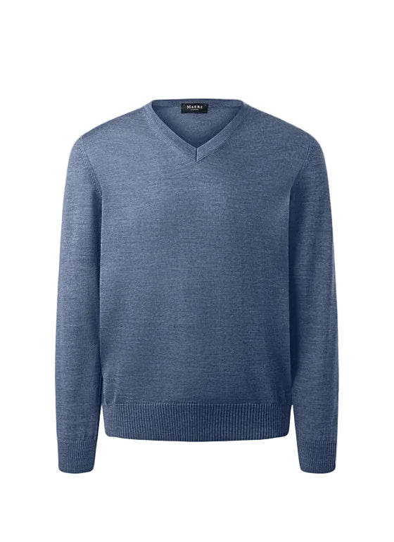 Maerz V-Neck Merino Wool Jumper – Nimes Blue