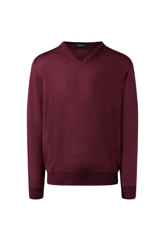 Maerz V-Neck Merino Wool Jumper – Burgundy
