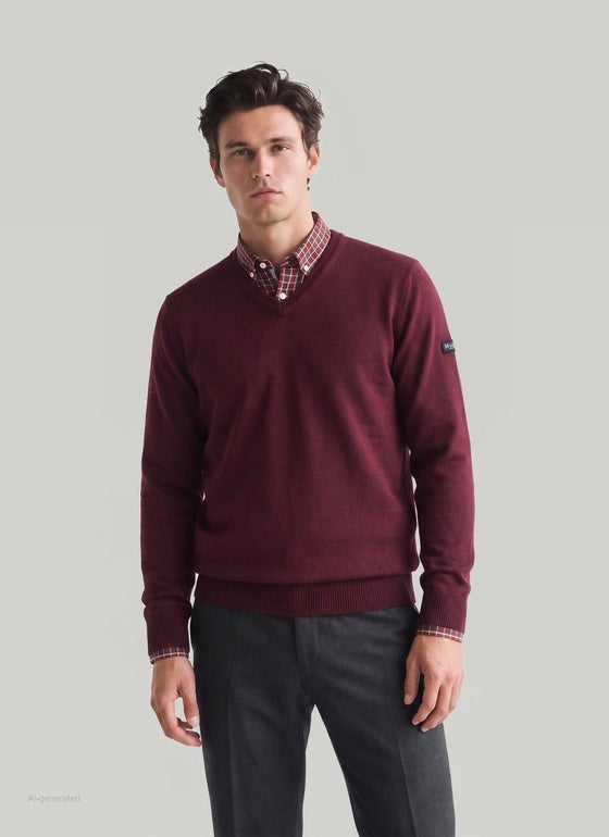Maerz V-Neck Merino Wool Jumper – Burgundy