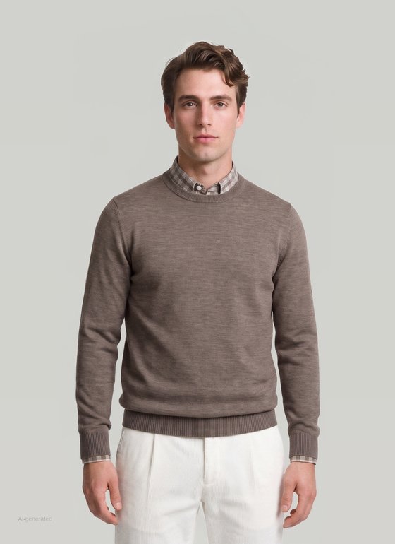 Maerz Merino Wool Crew Neck Jumper – Brown